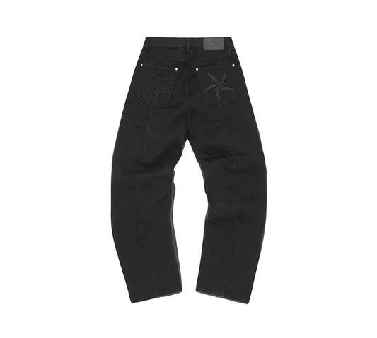 Corteiz C-Star Stitch-Down Denim Jeans - Triple Black