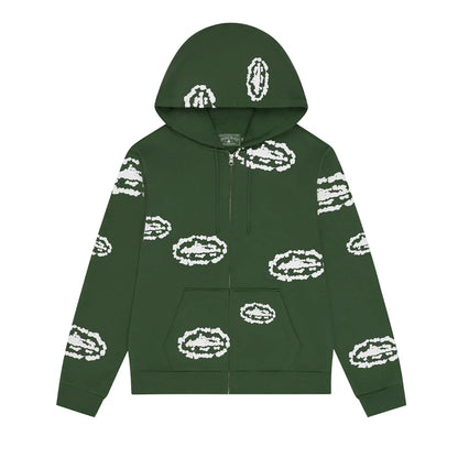 CORTEIZ X DENIM TEARS ISLAND WREATH ZIP HOODIE GREEN